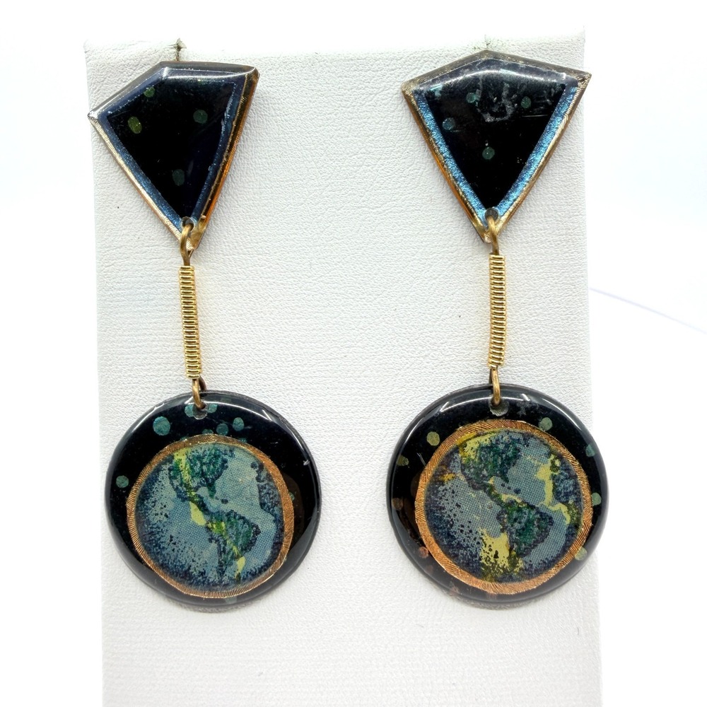 Unique Earth Globe Dangle Earrings Geometric Boho Festival Jewelry